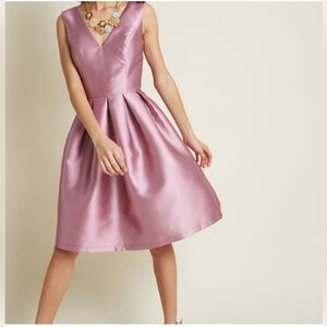 Chi Chi London Mauve Satin Mikado V-neck fit and flare dress